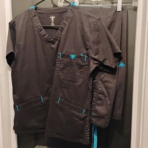 Med Couture Charcoal Scrub Set with Teal Accents